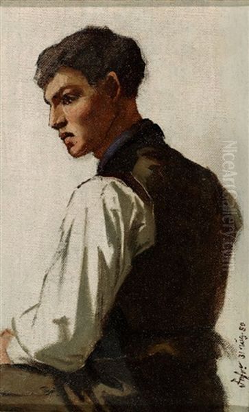 Ein Junger Mann Im Profil Von Links (study) Oil Painting by Franz Von Defregger