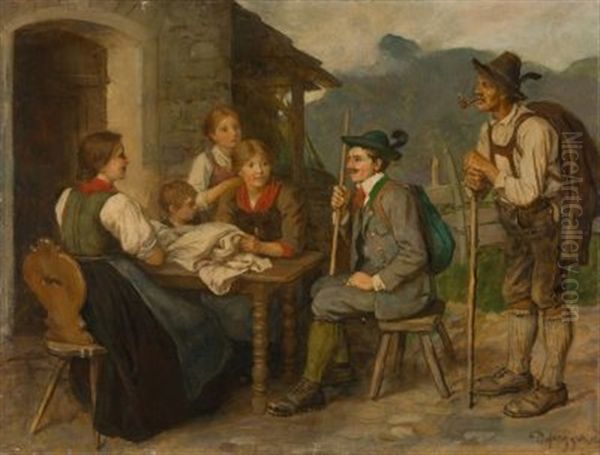 Salontiroler Mit Bergfuhrer Oil Painting by Franz Von Defregger