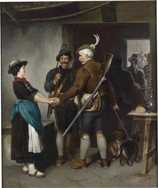 Abschied Des Jagers Oil Painting by Franz Von Defregger