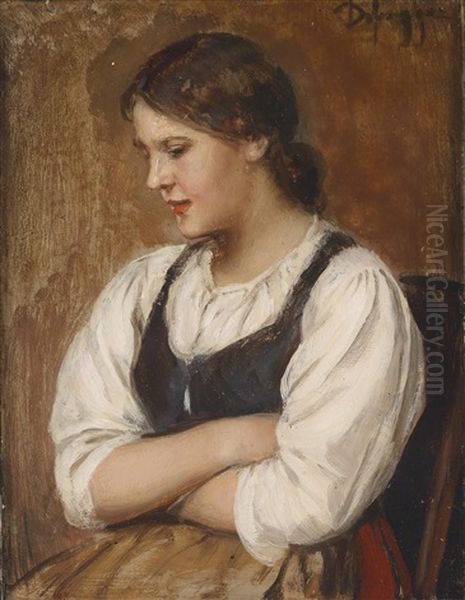 Dirndl Mit Verschrankten Armen Oil Painting by Franz Von Defregger