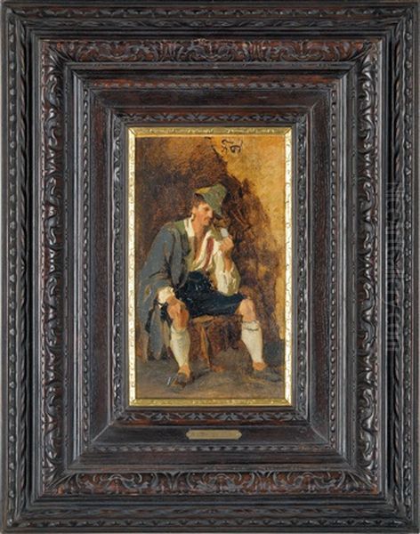 Sitzender Gebirgler (study) Oil Painting by Franz Von Defregger