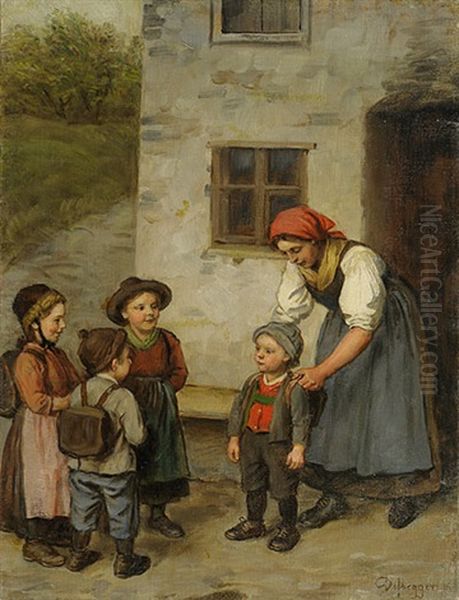 Auf Dem Weg Zur Schule Oil Painting by Franz Von Defregger