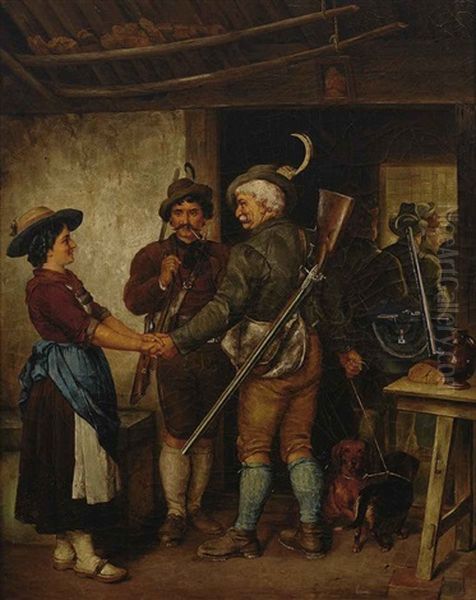 Abschied Der Jager Von Der Sennerin Oil Painting by Franz Von Defregger