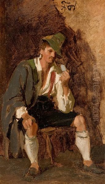 Farmer From Lenggries With Pipe Oil Painting by Franz Von Defregger