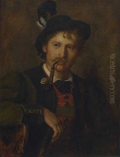 Junger Tiroler Mit Pfeife by Franz Von Defregger