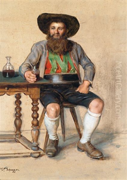 Bildnis Andreas Hofers, Ganzfigurig, An Einem Tisch Sitzend Oil Painting by Franz Von Defregger