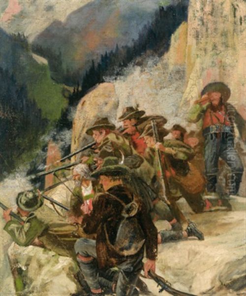 Szene Aus Den Tiroler Freiheitskampf (schlacht Auf Berg Isel?) Oil Painting by Franz Von Defregger