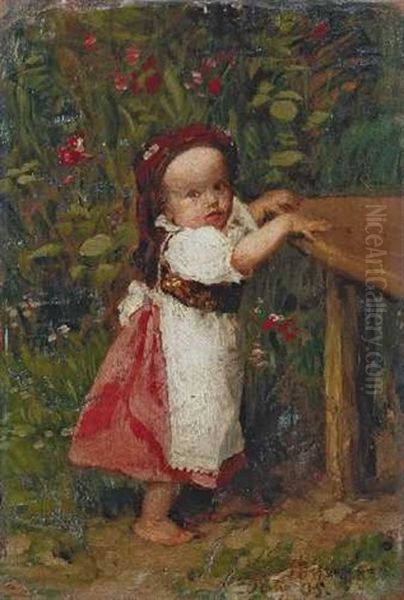 Kleines Madchen Im Garten Oil Painting by Franz Von Defregger