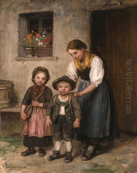 Vor Dem Schulgang Oil Painting by Franz Von Defregger