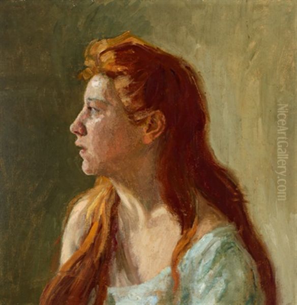 Die Rote Profilportrait Oil Painting by Franz Von Defregger