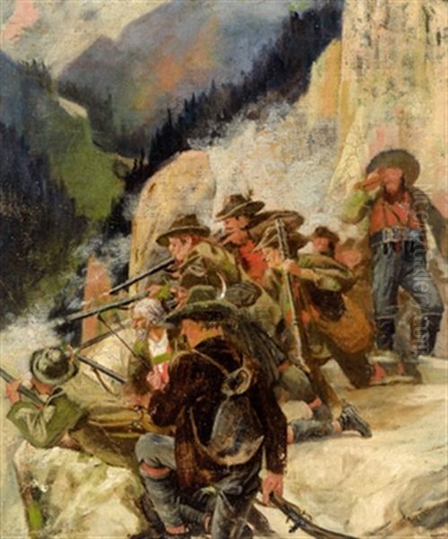 Szene Aus Dem Tiroler Freiheitskampf (schlacht Am Berg Isel) Oil Painting by Franz Von Defregger