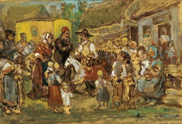 Ankunft Der Schausteller Oil Painting by Franz Von Defregger