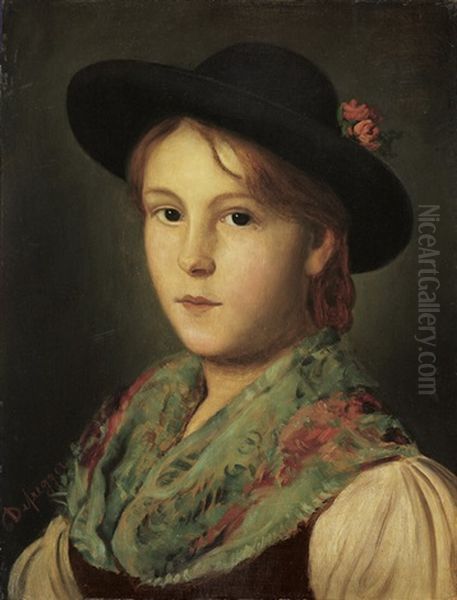 Junge Tirolerin Mit Hut Oil Painting by Franz Von Defregger