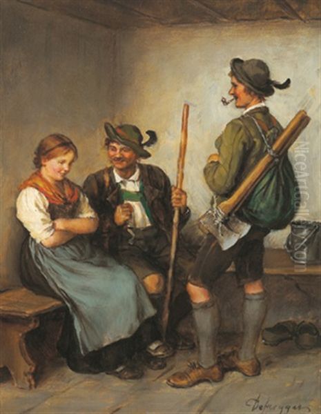 Besuch Von Zwei Holzhackern Oil Painting by Franz Von Defregger