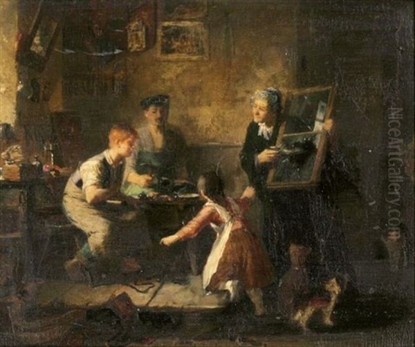 Die Zerbrochene Fensterscheibe Oil Painting by Franz Von Defregger