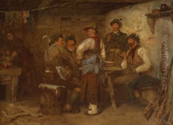 Die Wilderer In Der Sennhutte Oil Painting by Franz Von Defregger