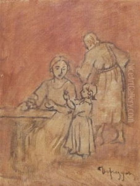 Bauernfamilie In Der Stube. Figurenstudie Oil Painting by Franz Von Defregger