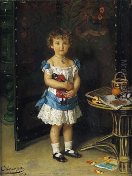 Portrait Josephine Waldsteins Mit Puppe Oil Painting by Franz Von Defregger