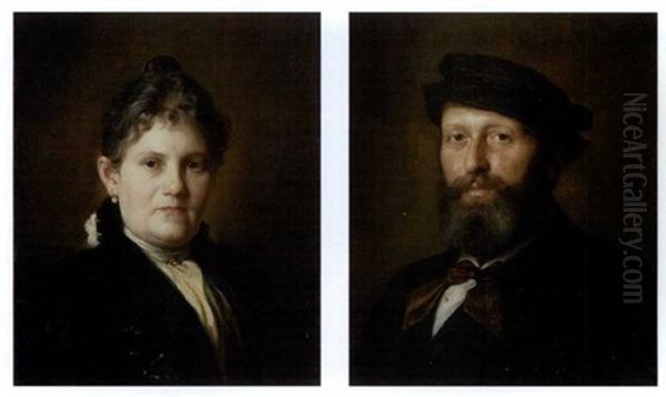 Bildnis Des Architekten Georg Joseph Von Hauberrisser (+ Bildnis Der Frau Des Architekten Georg Joseph Von Hauberrisser; Pair) Oil Painting by Franz Von Defregger