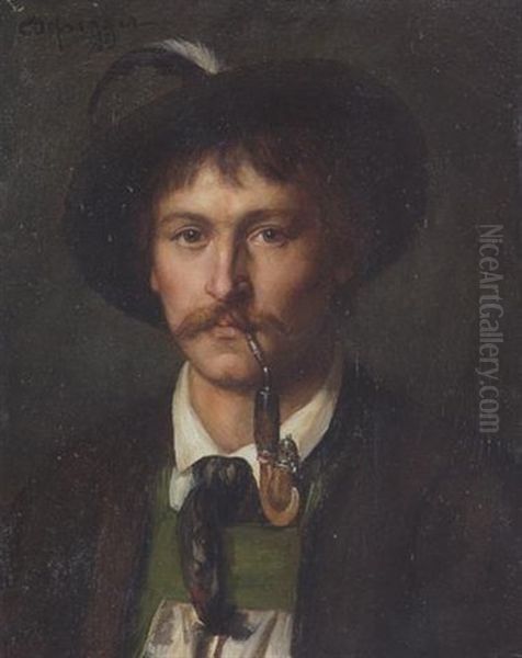 Bildnis Eines Jungen Bauern Mit Pfeife Oil Painting by Franz Von Defregger