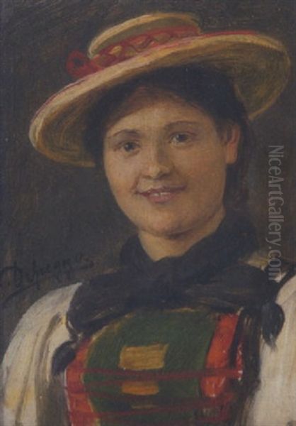 Madchen Mit Hut Oil Painting by Franz Von Defregger