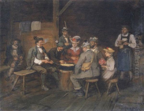 Besuch Auf Der Alm Oil Painting by Franz Von Defregger