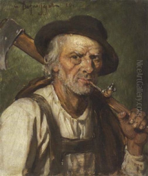 Holzfaller Mit Axt Auf Der Schulter Oil Painting by Franz Von Defregger