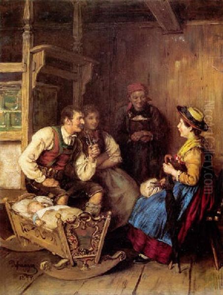 Auf Besuch Oil Painting by Franz Von Defregger