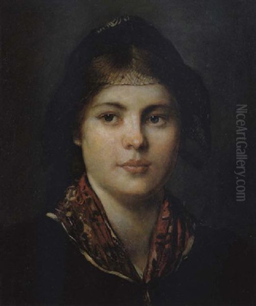 Madchen Mit Haube (traudl) Oil Painting by Franz Von Defregger