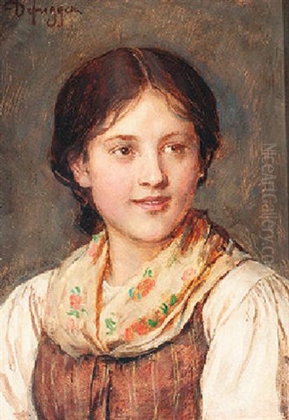 Portrait Of A Bavarian Girl Oil Painting by Franz Von Defregger