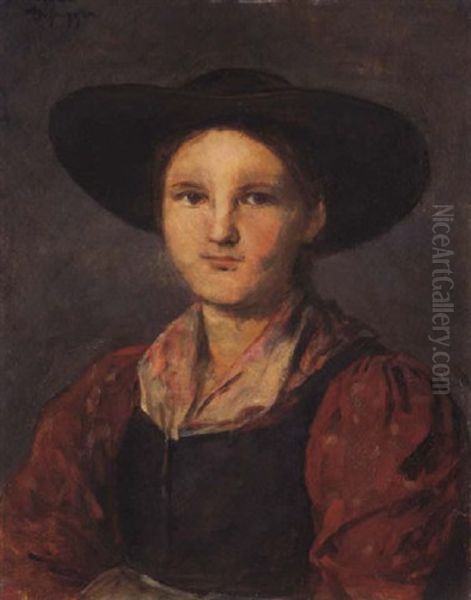 Madchen Mit Hut Oil Painting by Franz Von Defregger