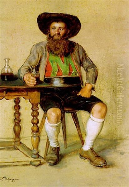 Andreas Hofer An Einem Tisch Sitzend Oil Painting by Franz Von Defregger