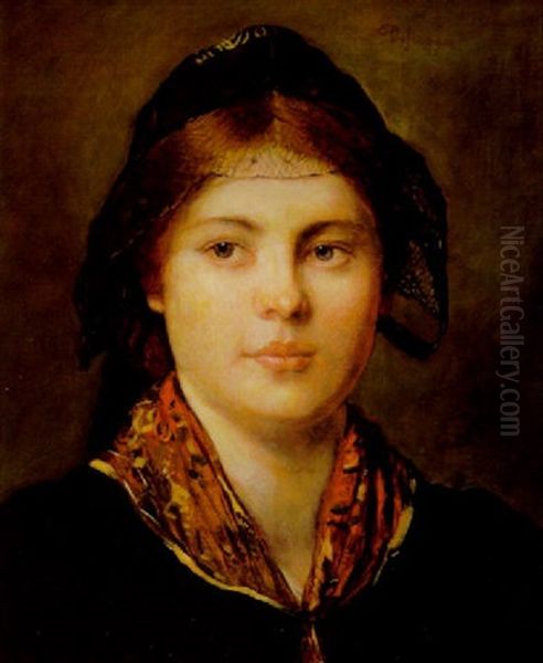 Madchen Mit Haube Oil Painting by Franz Von Defregger