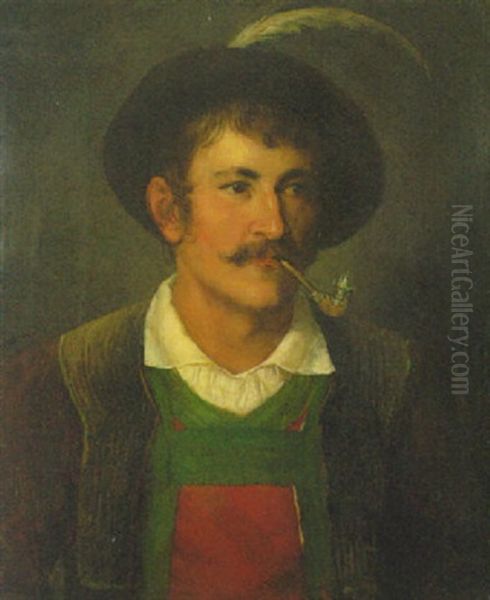 Tiroler Bauernbursche In Tracht Und Mit Pfeife Oil Painting by Franz Von Defregger