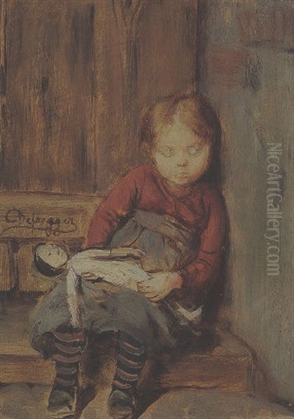 Portrat Eines Schlafenden Madchens Mit Puppe Oil Painting by Franz Von Defregger