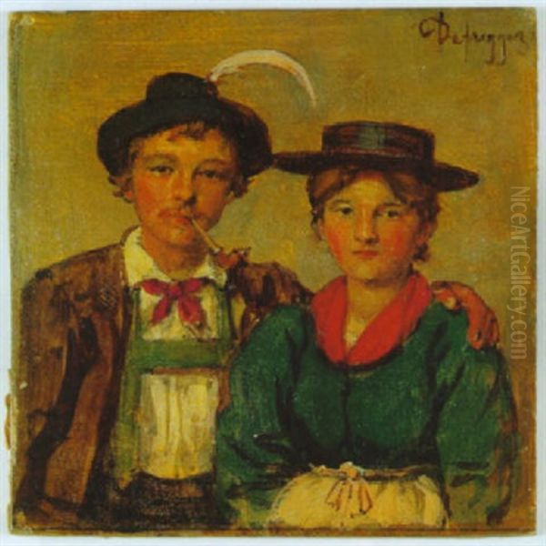 Portrat Eines Jungen Paares In Bauerlicher Tracht Oil Painting by Franz Von Defregger