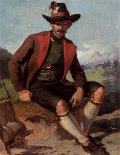 Sudtiroler Bauernbursche Bei Der Rast Oil Painting by Franz Von Defregger