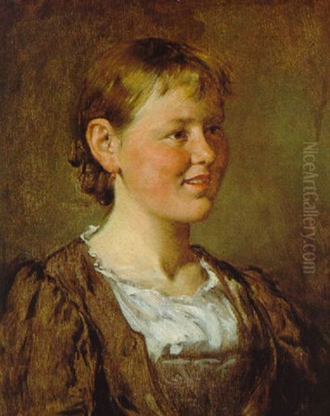 Halbportrait Eines Madchens Im Dirndl Mit Weiser Bluse Oil Painting by Franz Von Defregger