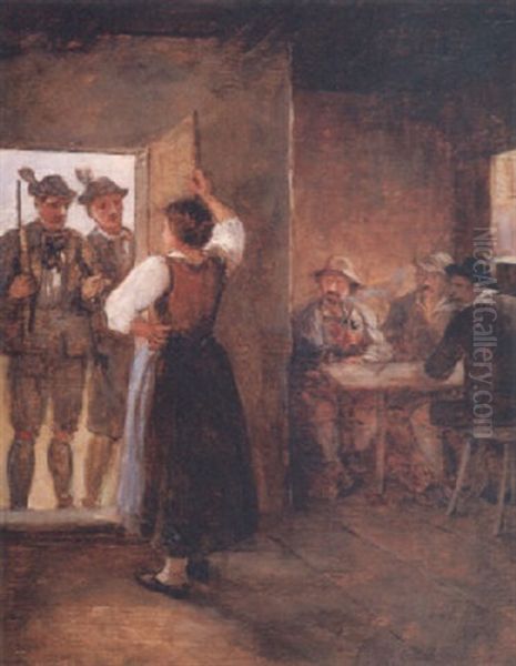 Ankunft Der Jager Oil Painting by Franz Von Defregger