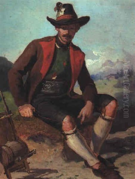 Junger Bauer In Tracht Oil Painting by Franz Von Defregger