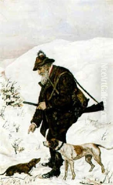 Jagare Med Hundar Oil Painting by Franz Von Defregger