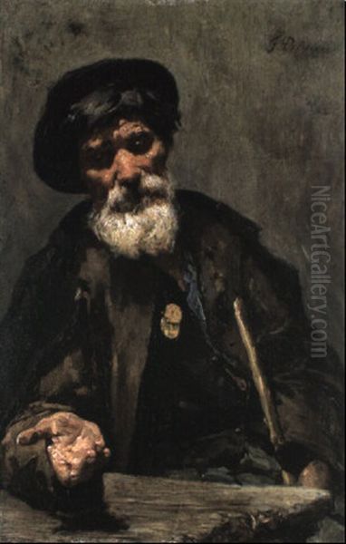 Ein Alter Bettler, An Einem Tisch Sitzend Oil Painting by Franz Von Defregger