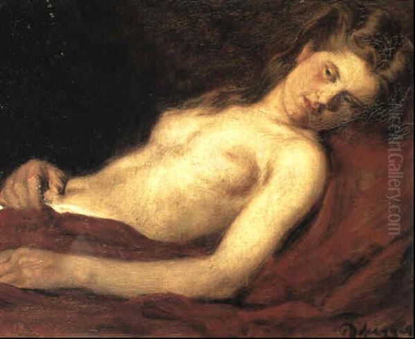 Reclining Female Nude Oil Painting by Franz Von Defregger