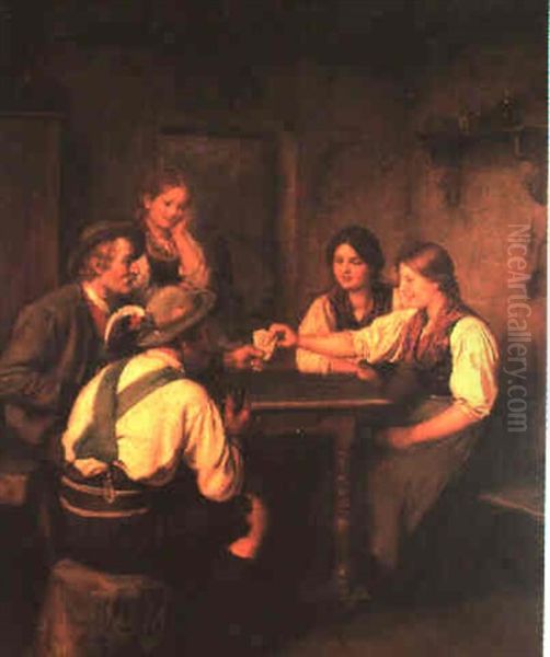 Kartenspiel In Der Bauernstube Oil Painting by Franz Von Defregger