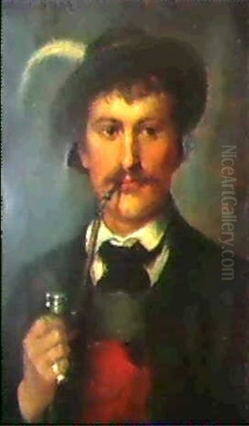 Jungbauer Mit Pfeife Oil Painting by Franz Von Defregger