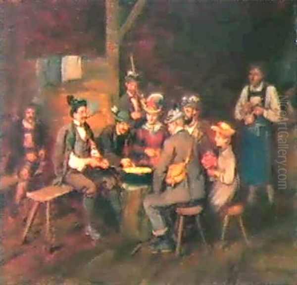 Besuch Auf Der Alm Oil Painting by Franz Von Defregger