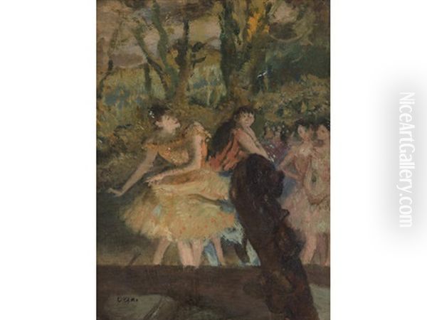 Danseuses Et Contrebasse Oil Painting by Edgar Degas