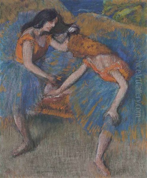 Deux Danseuses Aux Corsages Jaunes Oil Painting by Edgar Degas