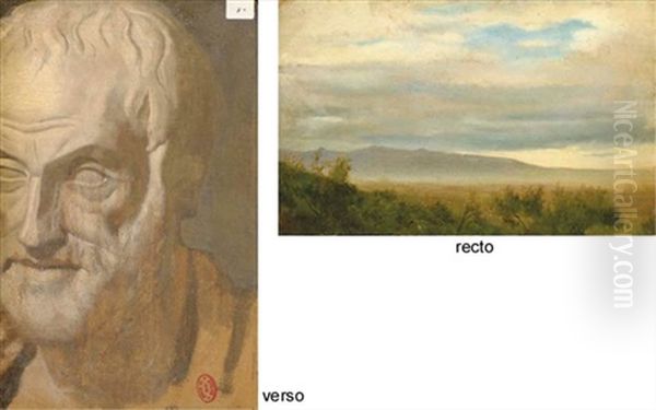 Paysage D'italie (+ Tete D'aristote, Verso) Oil Painting by Edgar Degas