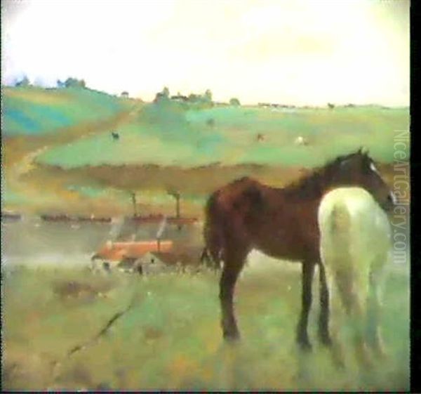 Chevaux Dans La Prairie Oil Painting by Edgar Degas